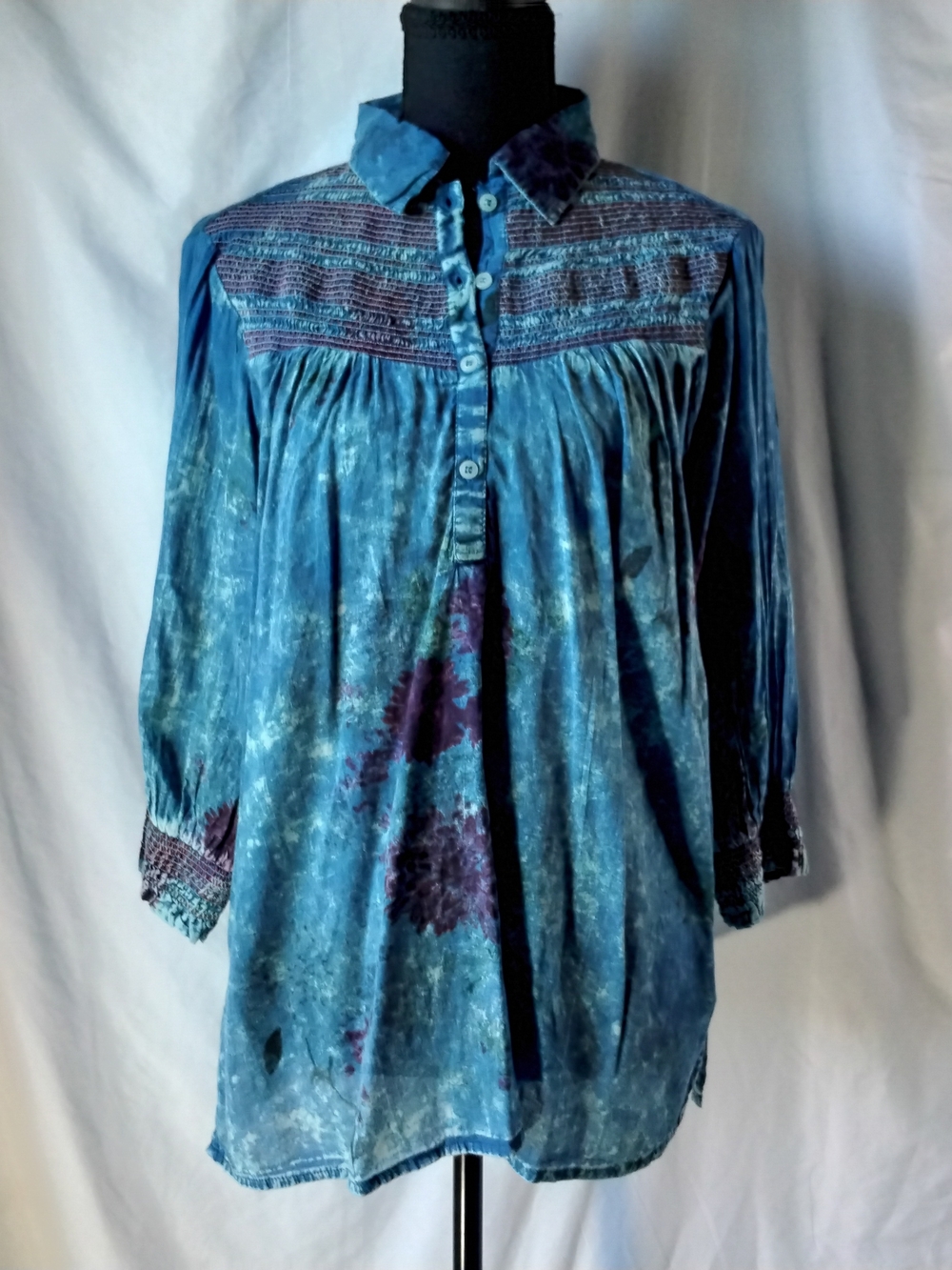 Vintage Blue Tie-Dye Velour Peasant Tunic